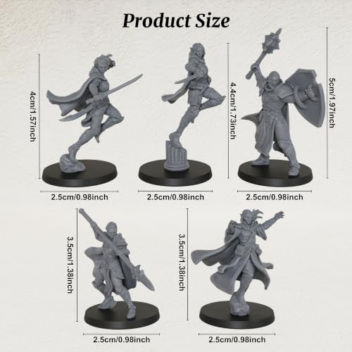 Unpainted 28mm DND Miniatures Tabletop RPG Game - Fantasy Adventurer AS1019 | 5pc Set Human Miniatures Tabletop Gaming, TTRPG Role Playing DND Minis RPG Accessory