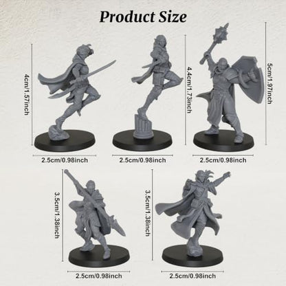 Unpainted 28mm DND Miniatures Tabletop RPG Game - Fantasy Adventurer AS1019 | 5pc Set Human Miniatures Tabletop Gaming, TTRPG Role Playing DND Minis RPG Accessory