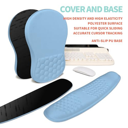 2-in-1 Ergonomic Set, Wave Rise Keyboard Wrist Rest and Massage Bulge Slope Mouse Pad Wrist Support, Cushion Memory Foam Integrated to Relieve Wrist Pain, Lake Blue - color: Lake Blue