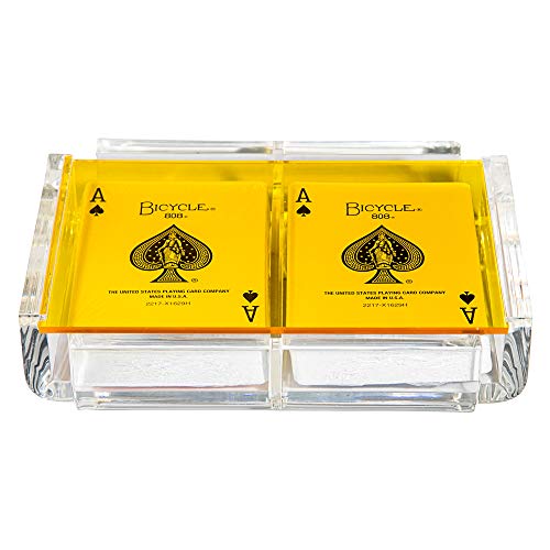 Modern Elegant Playing Card Deck Holder Tray with 2 Decks of Playing Cards in Unique Stylish Deluxe Acrylic Box with Color lid (Yellow) - color: Yellow