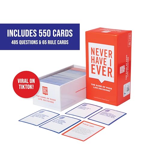 Never Have I Ever Card Game - Party Game of Poor Life Decisions - Ages 17 and Up – The Classic Viral Hilarious and Funny Icebreaker for Adults - 4-12 Players | Viral, Conversation Starter Cards; Adults ONLY; Uncover Secrets; Share Stories; Funny Icebreake