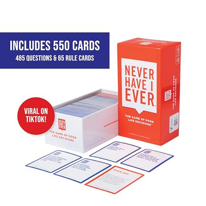 Never Have I Ever Card Game - Party Game of Poor Life Decisions - Ages 17 and Up – The Classic Viral Hilarious and Funny Icebreaker for Adults - 4-12 Players | Viral, Conversation Starter Cards; Adults ONLY; Uncover Secrets; Share Stories; Funny Icebreake