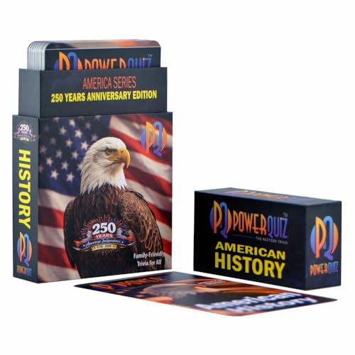 American History Trivia Game for Kids & Adults | 200 Questions, 5 Difficulty levels Beginner to Expert, Fun facts, Explanations, Premium Matte Cards, Hard Storage Box - style: American History