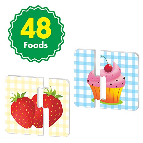 48 Food Matching Puzzles with Error-Correction Mechanism Pre-Primer in 2 Pieces, Perfect for Preschool Learning (24 Blocks Double Sided) - style: Food