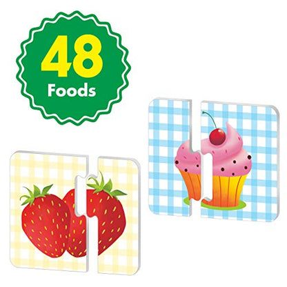 48 Food Matching Puzzles with Error-Correction Mechanism Pre-Primer in 2 Pieces, Perfect for Preschool Learning (24 Blocks Double Sided) - style: Food