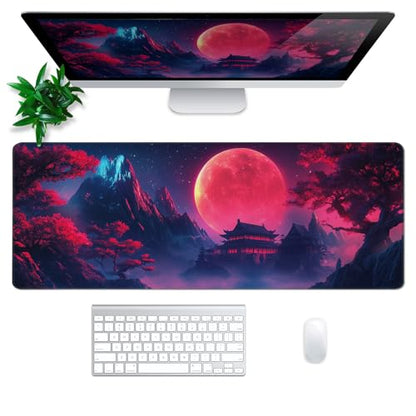Darkness Red Moon Mouse Pad Abstract Red Mouse Pad 31.5x11.8 Inch Non-Slip Rubber Base Large Mousepad Stitched Edges Keyboard Mouse Mat Desk Pad for Office and Home(3) - color: Darkness Red Moon 3