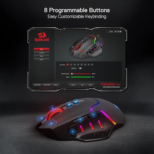 Redragon M690 PRO Wireless RGB Gaming Mouse 8000 DPI Remapping Keys | Cable-Free 0 Delay, Rapid-Fire Macro Keybinds, Vibing Backlight, Ergonomic Grip Body Comfort - style: M690 PRO Black