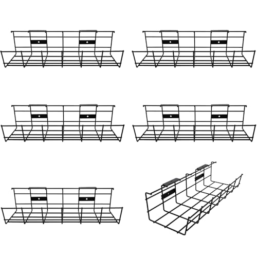 Under Desk Cable Management- 6 Pack Cord Organizer. Metal Wire Cable Management Tray for Office, Studio and Home. Super Sturdy Under Table Cable Managements - Black Cable Organizer - color: Black*6Pack