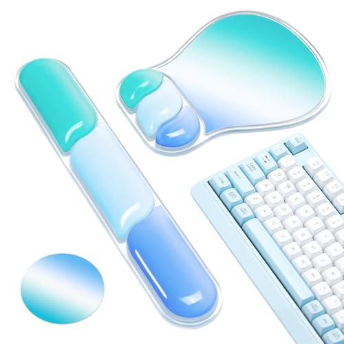 Ospelelf Mouse Pad with Wrist Rest Set Gel Ergonomic Keyboard Wrist Support Anti-Slip Rubber Bottom Office Women Desk Accessories for Computer, Laptop and Gaming, Blue - color: Blue, style: Keyboard Rest + Mouse Rest + Coaster