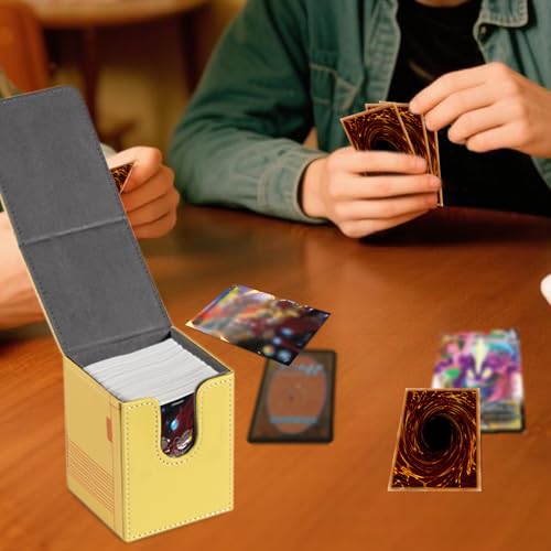 Card Deck Box Fits for YGO MTG,100+ Card Storage Box Trading Games PU Leather Storage Premium Deck Case (Game yellow) - color: Game yellow