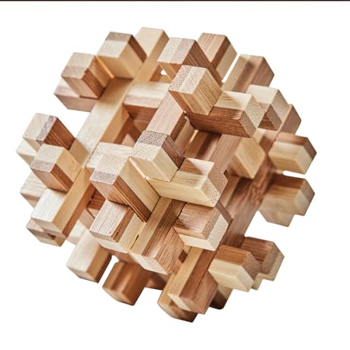 Bits and Pieces Wooden Brain Teaser Puzzle - Wood Cube Logic Puzzles, 3D Puzzles for Adults