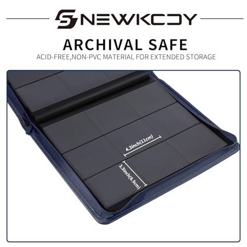 Snekdy Top loader Binder, 9 Pockets Top Loader，Holds 360 Top Loaders cards, Card binder with Sleeves for card in 3 x 4 inches color smooth Zipper PU Leather (Blue) - color: Blue