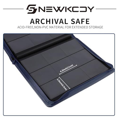 Snekdy Top loader Binder, 9 Pockets Top Loader，Holds 360 Top Loaders cards, Card binder with Sleeves for card in 3 x 4 inches color smooth Zipper PU Leather (Blue) - color: Blue