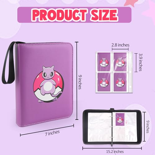 Collectible Trading Card Albums, 400 Card Holders with 50 Removable Sleeves, Portable 4 Pockets Collectible Trading Card Binder, PU Card Collection Binder for MTG, TCG, Sport Card, Game Cards - color: Purple Super Dream