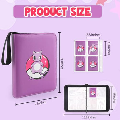 Collectible Trading Card Albums, 400 Card Holders with 50 Removable Sleeves, Portable 4 Pockets Collectible Trading Card Binder, PU Card Collection Binder for MTG, TCG, Sport Card, Game Cards - color: Purple Super Dream