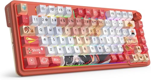 Redragon K673 PRO Wireless 81-Key RGB Gasket Gaming Keyboard, Scroll Knob | Multi-Function Control Wheel, 0-Delay Tri-Mode, Cushioned 5-Layer Noise Dampening for Creamy Thocky Sound, Compact 80% Size - color: Flaming Red (Anime Version), size: 81 Keys + N