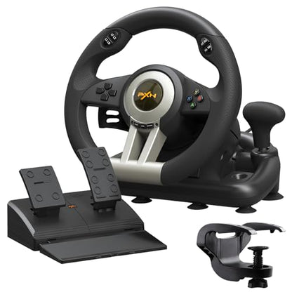PXN V3 PRO Racing Wheel with Pedals for PC, Xbox, PS4, Switch | 11-Inch Wheel, Vibration Feedback, Paddle & Sequential Shifting, 180° Steering, 2-Pedal, Plug & Play Setup for Easy Gaming - color: Black