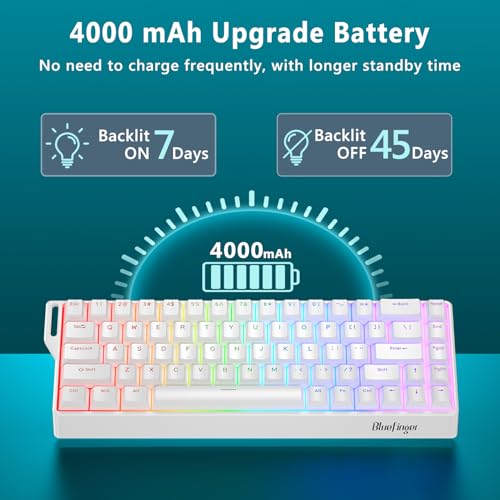 BlueFinger 60% Wireless Mechanical Gaming Keyboard, Bluetooth/2.4GHz/USB-C Hot Swappable RGB Backlit Keyboard with PBT Keycaps, 60 Percent Compact Keyboard for Mac PC PS5 Xbox, White - color: White