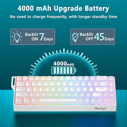 BlueFinger 60% Wireless Mechanical Gaming Keyboard, Bluetooth/2.4GHz/USB-C Hot Swappable RGB Backlit Keyboard with PBT Keycaps, 60 Percent Compact Keyboard for Mac PC PS5 Xbox, White - color: White