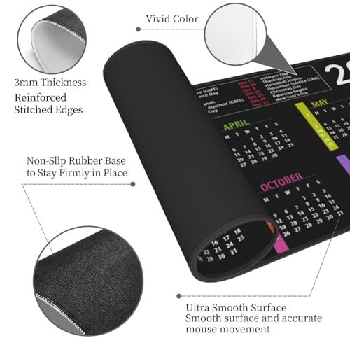 2026 Calendar Mouse Pad XL Extended Desk Mat, Computer Mousepad | Calendar With Holidays Non Slip Rubber, Base Stitched Edge, Gaming Pc Large Mice Pad 31.5 x 11.8 Inch - color: 2026 Calendar With Holidays