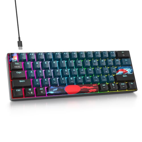 Protable 60% Percent Gaming Keyboard Mechanical, Mini Compact RGB Backlit 61 Keys Wired Office Keyboard with red Switch for Mac/Win (61 Monster/Red Switch) - color: 61 monster/Red Switch