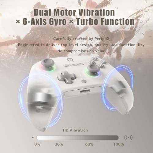 PeriphX Wireless PC Controller with 1000Hz Polling Rate, Switchable Hall and Tactile Triggers（Long/Short Travel Triggers）, Hall Joysticks, Turbo, Macro, RGB Lighting, 2.4G Bluetooth Wired, Compatible with Windows PC/ Switch1,2/Steam Deck/Android/iOS