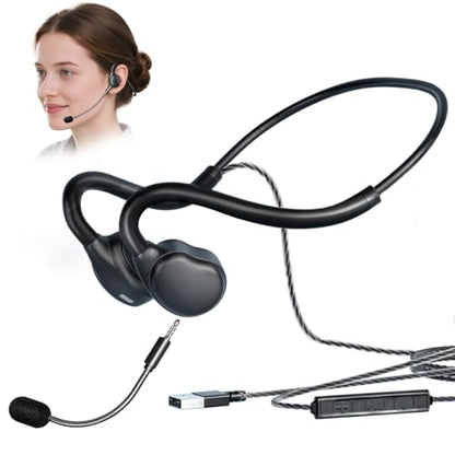 USB Headset with Mic for Call Center & Office Use - Open Ear Headphones for All-Day Comfort, Computer Wired Headset Compatible with PC, Laptop, Gaming, Skype, Zoom, and Live Streaming