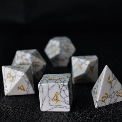 Natural Gemstone DND Dice Set,7 Pcs Handmade Stone Dice Polyhedral D&D Gem Dice with Gift Box for Dungeons and Dragons MTG Role Playing Games - color: Howlite