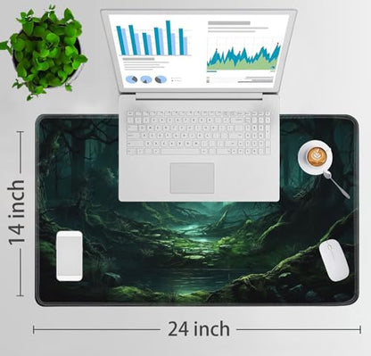 JVGFYNKL MTG Playmat + Drawstring Travel Pouch + 6 Dice Counter, for Tabletop Trading Card Game Playmats or Large Mouse Pad, Anti-Slip Rubber 24 x 14 in, Green Forest TCG Playmat - color: JV-Playmat-1-F-171