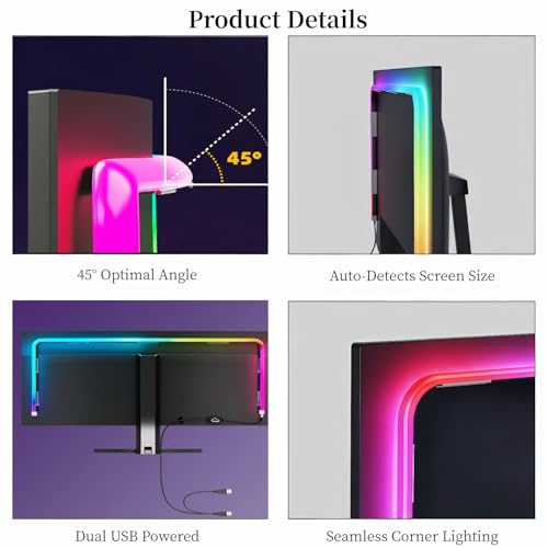 Upgraded 32-Inch Monitor Backlight, Unibody LED Strip with 45° Upward Glow & Dual USB Power, Smart Ambient PC Lighting with Screen Sync - color: For 32 inch PC