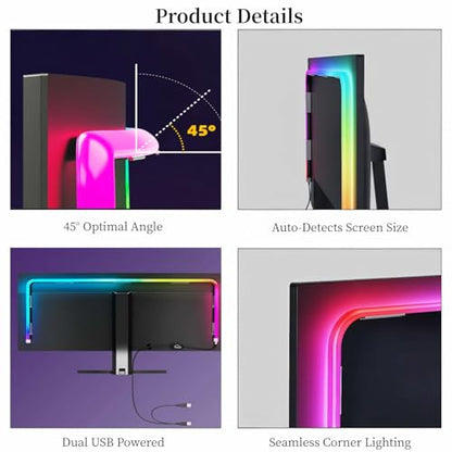 Upgraded 32-Inch Monitor Backlight, Unibody LED Strip with 45° Upward Glow & Dual USB Power, Smart Ambient PC Lighting with Screen Sync - color: For 32 inch PC
