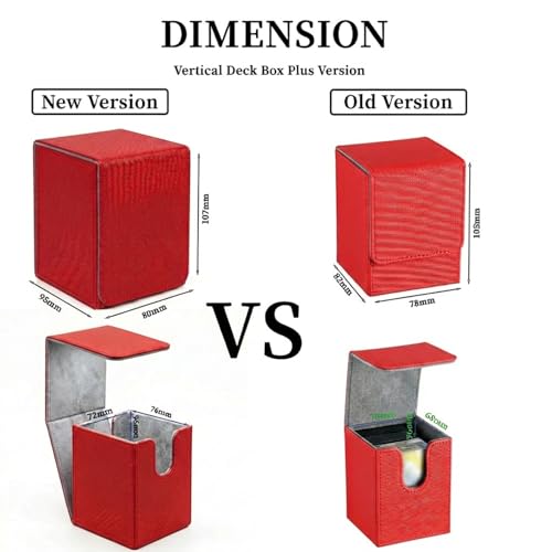 Dmoicols Vertical Deck Box Plus Version, Large Trading Card Case Fits 100+ Double Sleeved Cards, Premium Saffiano Leather TCG Storage for MTG Commander, Pokémon, TCG, CCG, Magnetic Closure - Red - color: VP Red