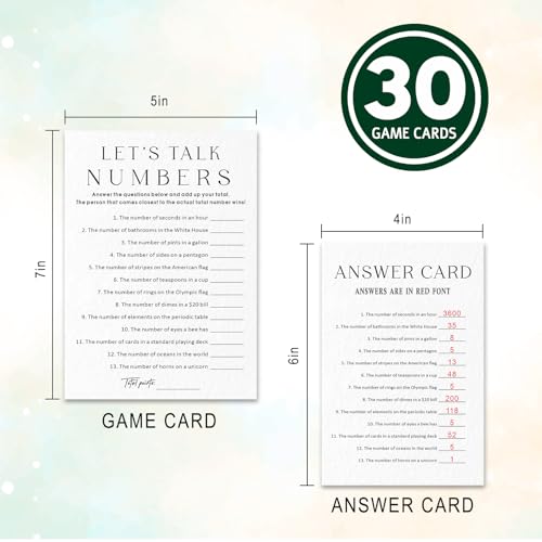 Adult Party Games & Bachelorette Birthday Games, Office — Let's Talk Numbers - 30 Icebreaker Cards and 1 Answer Card Add Laughter and Conversation to Any Celebration (5" x 7") - A07 - color: Let's Talk Numbers