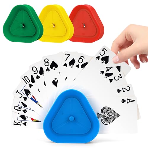 4-Pack Card Holder for Playing Cards Triangle Shaped Little Hand Palying Card hoders for Poker, UNO & Game Nights Travel-Friendly Organizer for Kids & Adults - color: 4 Colors