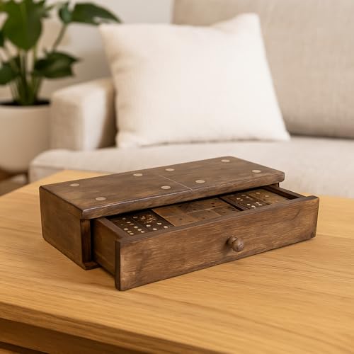 GoCraft Handmade Wooden Dominoes Set | 28-Piece Double Six Professional Size Dominoes with Decorative Wooden Storage Box | Classic Game Set for Family Fun & Entertainment