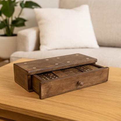 GoCraft Handmade Wooden Dominoes Set | 28-Piece Double Six Professional Size Dominoes with Decorative Wooden Storage Box | Classic Game Set for Family Fun & Entertainment