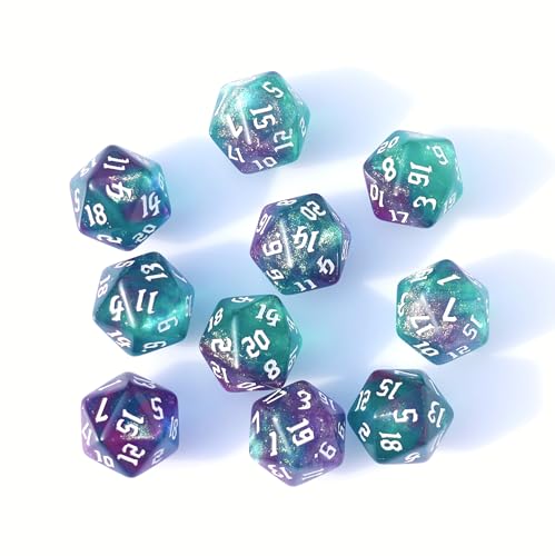 10PCs D20 Polyhedral Dice Set 22mm for DND RPG MTG Dungeons and Dragons Dice (Purple+Green) - color: Purple+green