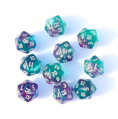 10PCs D20 Polyhedral Dice Set 22mm for DND RPG MTG Dungeons and Dragons Dice (Purple+Green) - color: Purple+green