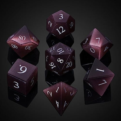 UDIXI Gemstone Dice Set, Purple Cat's Eye Stone DND Dice for Tabletop Games | Natural Stone, Premium Gift Box, DM Gift, for Dungeons and Dragons Role Playing Games - color: Purple Cat's Eye