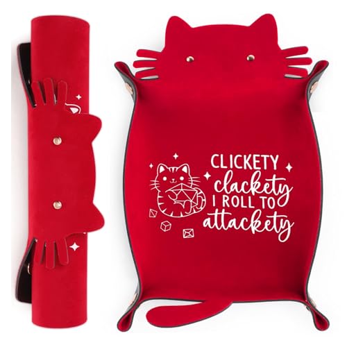 Red Cats Dice Tray Novelty Cat PU Leather Rolling Dice Tray Portable Dice Holder Cute Cat Desk Organizer Funny Gift for RPG, DND Game Players - color: Red