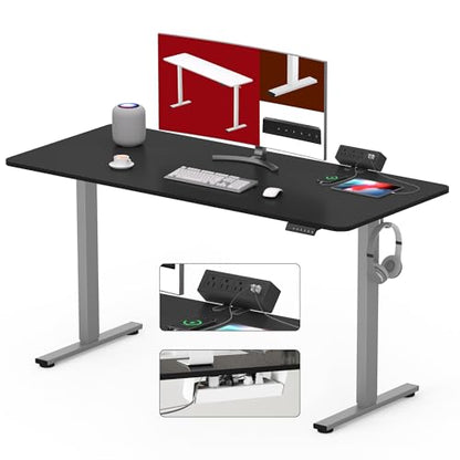 SANODESK Electric Standing Desk with Power Strip 48"x 24" Whole-Piece Desktop Height Adjustable Stand Up Desk with Cable Management Home Office Desk Silver Frame/Black Top - color: Silver Frame+black Top, size: 48"x24"