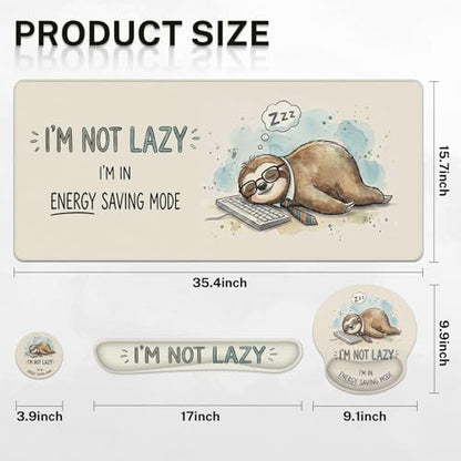 Britimes Sloth Funny Animal Keyboard Mouse Pad Set Beige Motivational 4in1 Large Mousepad+Keyboard Wrist Rest+Mouse Wrist Rest+Coaster Ergonomic Design for Home Office Computer 35.4x15.7 inches - color: Sloth Funny