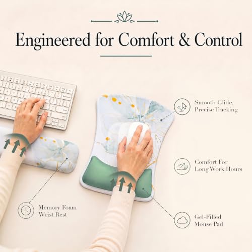 Gel Mouse Pad & Memory Foam Keyboard Wrist Rest Set Sage Green Floral - color: Sage Green Floral