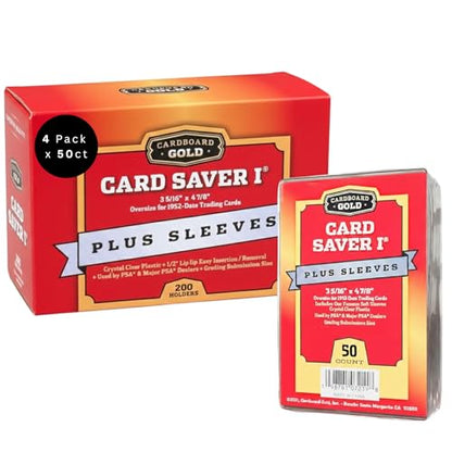 Cardboard Gold Card Saver 1 w/Sleeves - Semi Rigid Holders - 200 Count | PSA BGS SGC Grading Submissions, Acid-Free Polypropylene Protectors, Includes Bonus Sleeves, Binder Storage Compatible - size: 200 Card Savers, style: With Sleeves