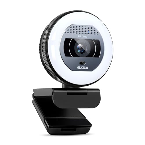NexiGo N930E Pro, 4K Webcam with Ring Light, PDAF Autofocus, 1080P@60FPS, Dual Noise-Canceling Mics, Built-in Privacy Shutter, Web Cam for Streaming, Meeting, Gaming - style: 4K Webcam with Light