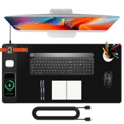 Mouse Pad with Magnetic Wireless Charging, Large Desk Mat, Non-Slip Mouse Mat, Keyboard Pad for Gaming, Desk, Office, PC - color: Black-Magnetic 3-Charging-31.5"x15.8"