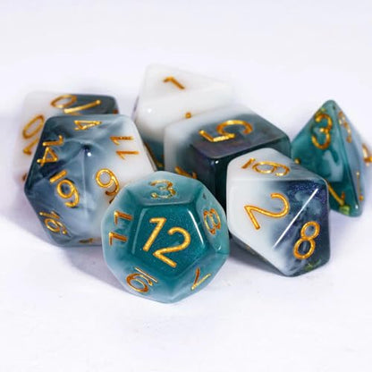 Cyan DND Dice 7PCS Glitter Polyhedral Dice Set for D&D Tabletop Game | Leather Storage Bag, DM Gift, for Dungeons and Dragons Role Playing Games - color: Glitter-white&cyan
