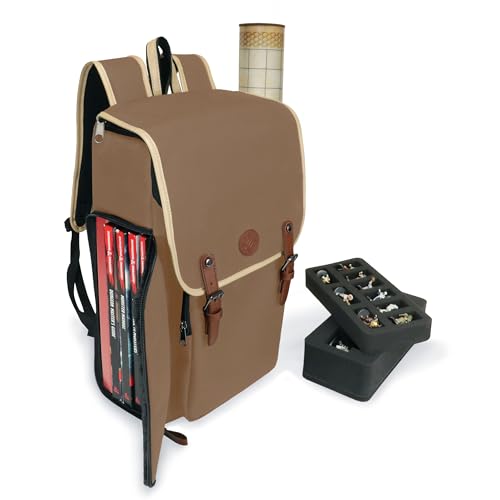 ENHANCE Designer Edition DnD Backpack - Stylish RPG Backpack for Dungeons and Dragons - Travel DnD Bag fits 4 Books and Binder with Miniature Storage, Map Holder, Comfortable Shoulder Straps (Tan) - color: Tan