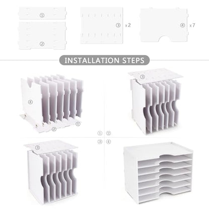 SONGWAY File Organizer for Desk - 7 Tier Wide Document Holder, Letter Mail Tray Storage Rack, A4 Paper Storage Holder, Desktop Organizer for Home Office School, White - size: 7 Tier Wide