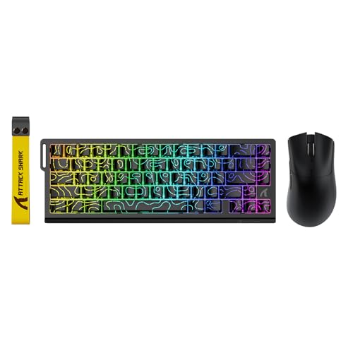 ATTACK SHARK X68HE 60% Wired RT 8K Keyboard+Wireless R1 Mouse-Black Contour | Adjustable Actuation,Hall Effect Mechanical Magnetic Switch,Coiled Cable,USB C/2.4Ghz/BT Ultralight 18K DPI Mice for PC Gamer - color: Black Contour, size: Keyboard Mouse
